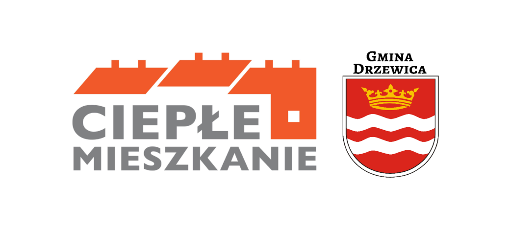 Logo programu ciepłe mieszkanie i herb gminy Drzewica