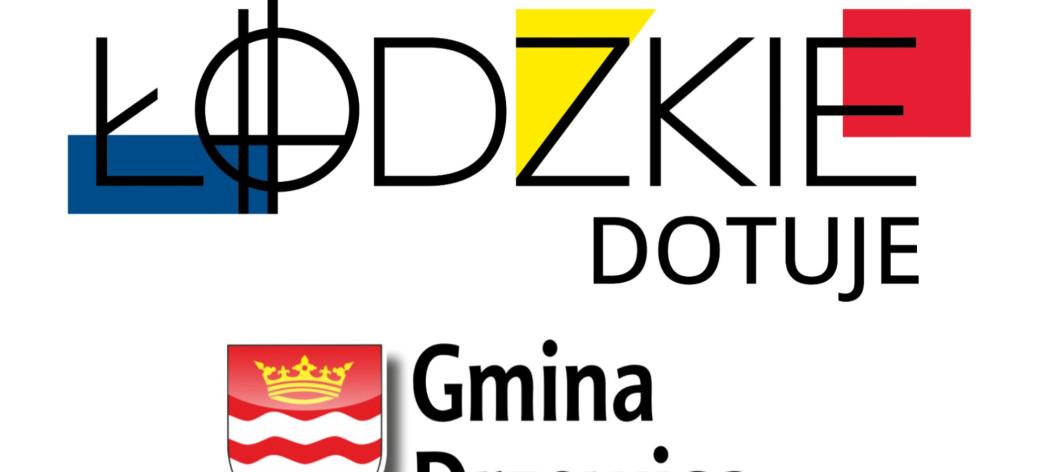 Na białym tle napisy - na górze ,,Łódzkie dotuje'', na dole ,,Gmina Drzewica''