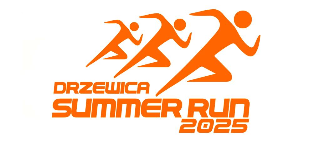 - Logo Drzewica Summer Run 2025  - na górze grafika z symbolem trzech biegaczy, na dole nazwa biegu
