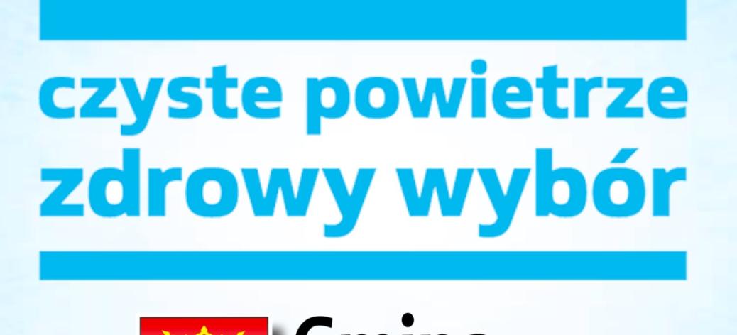  Na jasnoniebieskim tle niebieska grafika z napisem ,,czyste powietrze zdrowy wybór'', poniżej herb Drzewicy z napisem Gmina Drzewica