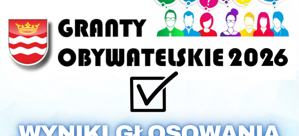 Kolorowa grafika z konturami siedmiu osób, herbem Drzewicy i napisami Granty Obywatelskie 2026 oraz WYNIKI GŁOSOWANIA.
