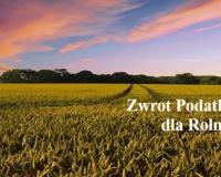 Pole kukurydzy, zachód słońca i napis zwrot podatku akcyzowego dla rolników 2025