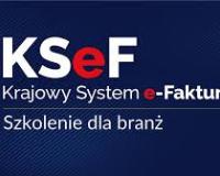 Na granatowym tle napisy KSeF Krajowy System e-Faktur Szkolenie dla branż