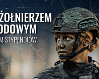 Na grafice promocyjnej widać żołnierkę w nowoczesnym umundurowaniu i hełmie taktycznym, z kamuflażem na twarzy. Po lewej stronie znajduje się duży napis: „Zostań żołnierzem zawodowym – program stypendiów”. W prawym górnym rogu umieszczono logo Centralnego Wojskowego Centrum Rekrutacji