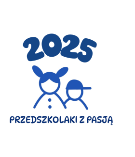  Logo inicjatywy ''Przedszkolaki z pasją''. Na górze napis ''2025'', w środku grafika przypominająca kontury dwóch postaci - dzieci, na dole napis ''Przedszkolaki z pasją''