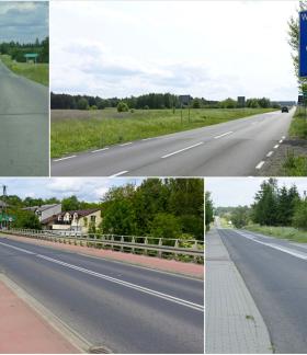 Collage zdjęć odcinków drogi wojewódzkiej nr 728 przebiegających przez Gminę Drzewica