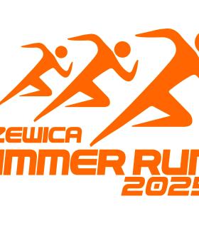 - Logo Drzewica Summer Run 2025  - na górze grafika z symbolem trzech biegaczy, na dole nazwa biegu