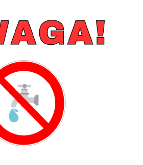 przekreślony kran i napis uwaga