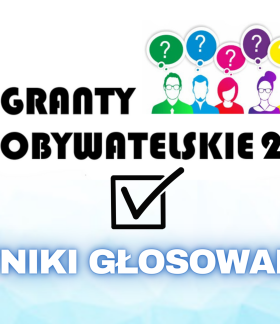 Kolorowa grafika z konturami siedmiu osób, herbem Drzewicy i napisami Granty Obywatelskie 2026 oraz WYNIKI GŁOSOWANIA.