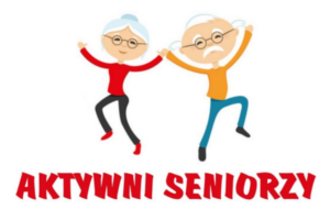 Obrazek przedstawia dwie postacie babcię i dziadka i napis Aktywni Seniorzy 