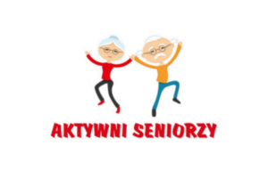 Obrazek przedstawia dwie postacie babcię i dziadka i napis Aktywni Seniorzy 
