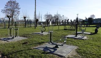 Urządzenia nowej siłowni zewnętrznej przy Szkole Podstawowej im. Mikołaja Kopernika w Radzicach Dużych.