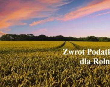 Pole kukurydzy, zachód słońca i napis zwrot podatku akcyzowego dla rolników 2025
