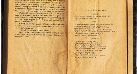 otwarta stara książka z twórczością Jerzego Żuławskiego