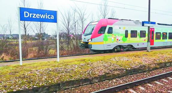 pociąg wjeżdżający na stację "Drzewica"