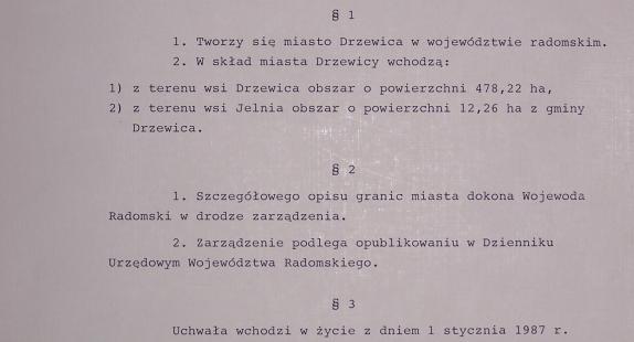 Uchwała Rady Państwa nadająca prawa miejskie Drzewicy 