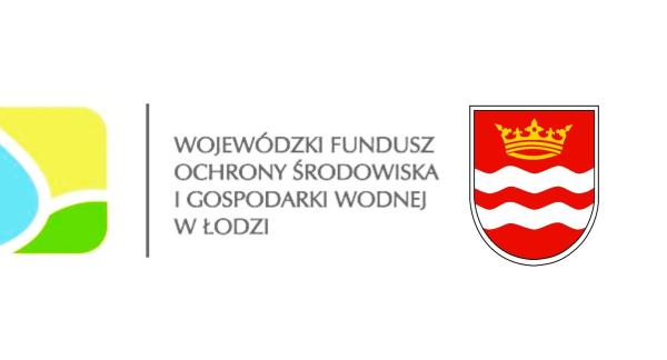 Na białym tle logo i nazwa WFOŚiGW w Łodzi oraz herb Drzewicy