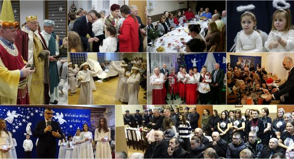 Kolaż dziewięciu zdjęć ze spotkań opłatkowo-noworocznych z 2025 roku