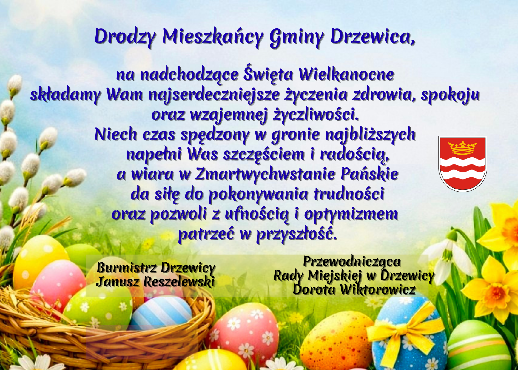 Kartka z zapisanymi życzeniami od Burmistrza Drzewicy